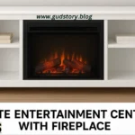 white entertainment center with fireplace