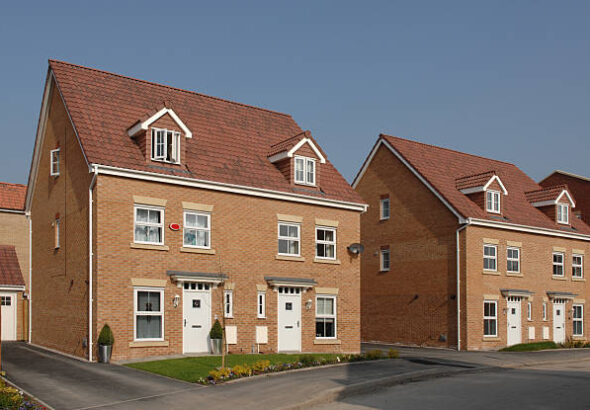 Modern housing on a new complex in northern England. No sharpening.